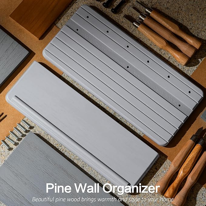 Rebee Vision Decorative Key Holder Wall Mount for Room Decor Aesthetic – Modern 11-inch Pine Wooden Key Holder for Wall with 6 Hooks & Floating Shelf - Sleek Home Improvement Essential (Gray)