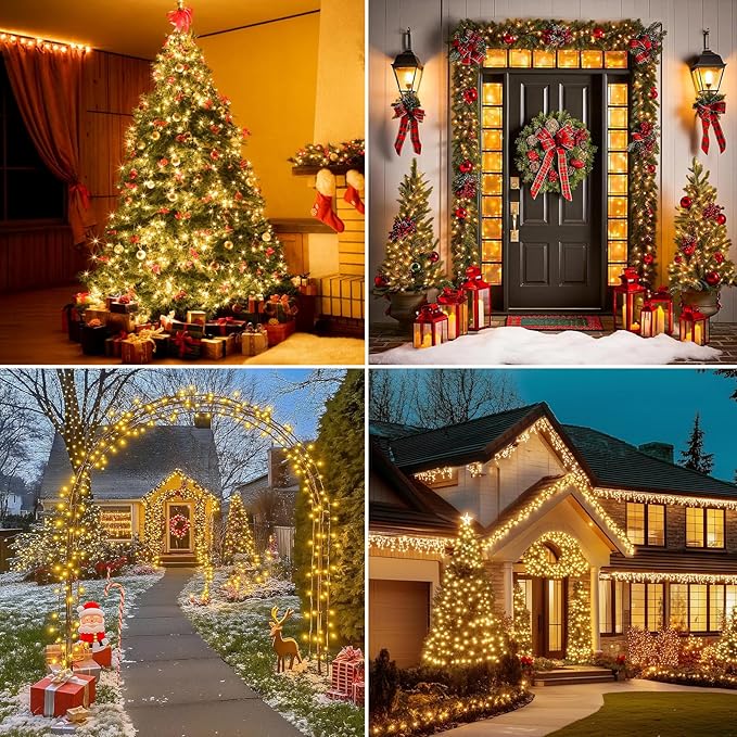 Christmas Cluster Lights Plug-in -52FT 800 LED Firecrackers String Lights,8 Modes Timer Waterproof Twinkle Fairy Lights for Christmas Tree Garland Party(Warm White)