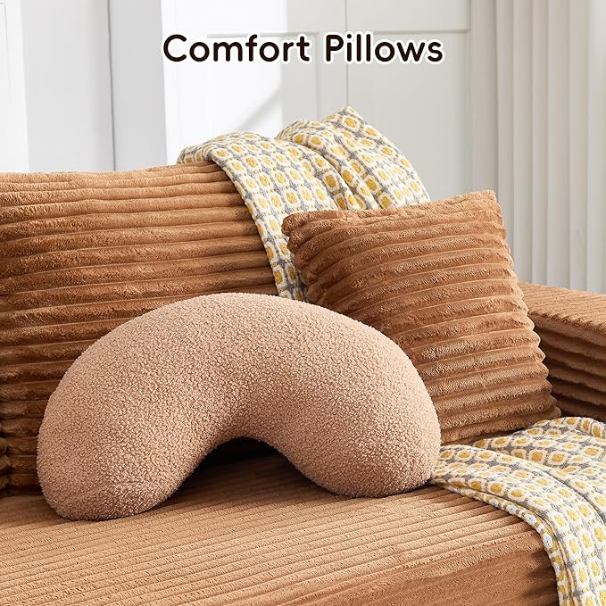 108" Boneless Couches for Living Room, Modular Sectional Sofa with Oversized Chaise, L-Shape Cloud Couch with Deep Seat, High-Density Memory Foam, No Assembly Required, Plush Corduroy Brown