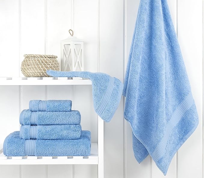Cotton Paradise 6 Piece Towel Set 100% Cotton Soft Absorbent Turkish Towels for Bathroom, 2 Bath Towels 2 Hand Towels 2 Washcloths, Sky Blue Towel Set