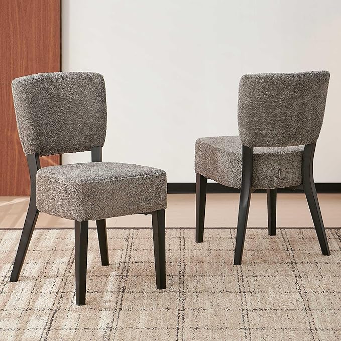 Howte Modern Dining Chairs Set of 2 with 6.3" Thick Seat Cushions, Space-Saving Stackable Upholstered Kitchen Chairs, Ergonomic Backrest & Black Metal Legs, Gray