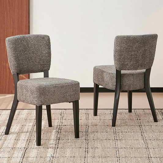 Howte Modern Dining Chairs Set of 2 with 6.3" Thick Seat Cushions, Space-Saving Stackable Upholstered Kitchen Chairs, Ergonomic Backrest & Black Metal Legs, Gray