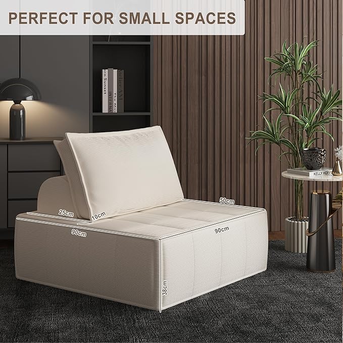 PurrJoys Modular Sectional Sofa, 35" Corduroy Sofa Sleeper Deep Seat Sofa with Adjustable Backrest, Small Couch for Small Spaces, Living Room, Bedroom, Apartment,Blue Office Couch