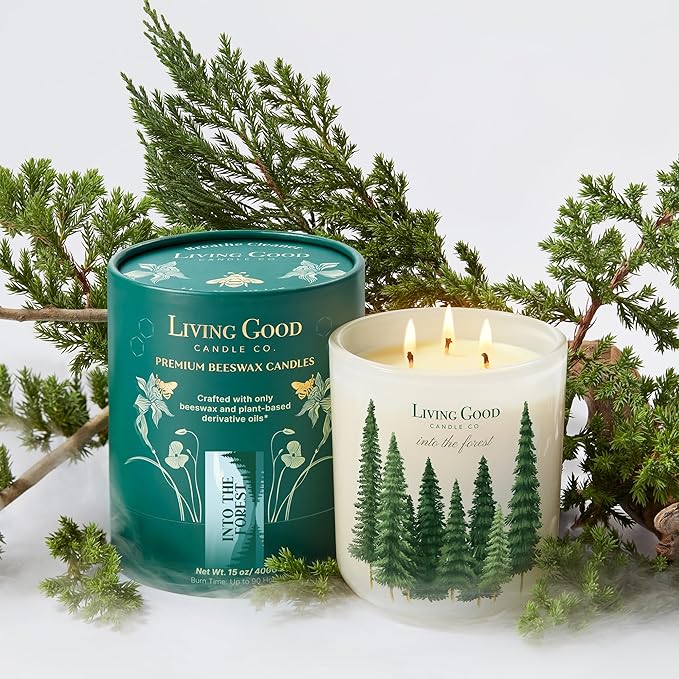 Into The Forest – Pine & Eucalyptus Essential Oils – Pure Beeswax Candle – Fresh, Calming Aromatherapy for Stress & Anxiety Relief – 90+ Hour Burn – Inspired by The Pacific Northwest - 15 Oz
