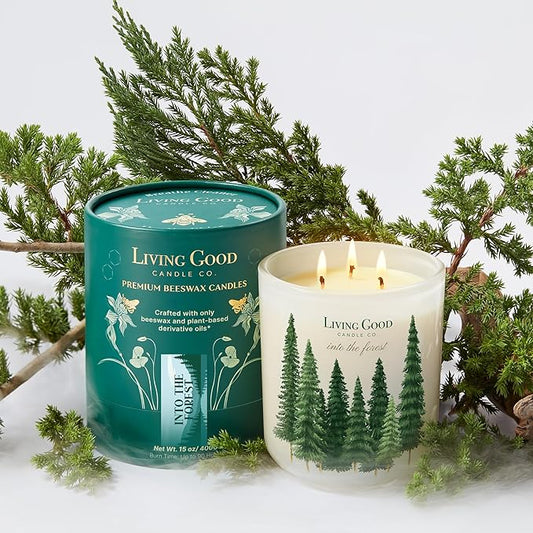 Into The Forest – Pine & Eucalyptus Essential Oils – Pure Beeswax Candle – Fresh, Calming Aromatherapy for Stress & Anxiety Relief – 90+ Hour Burn – Inspired by The Pacific Northwest - 15 Oz