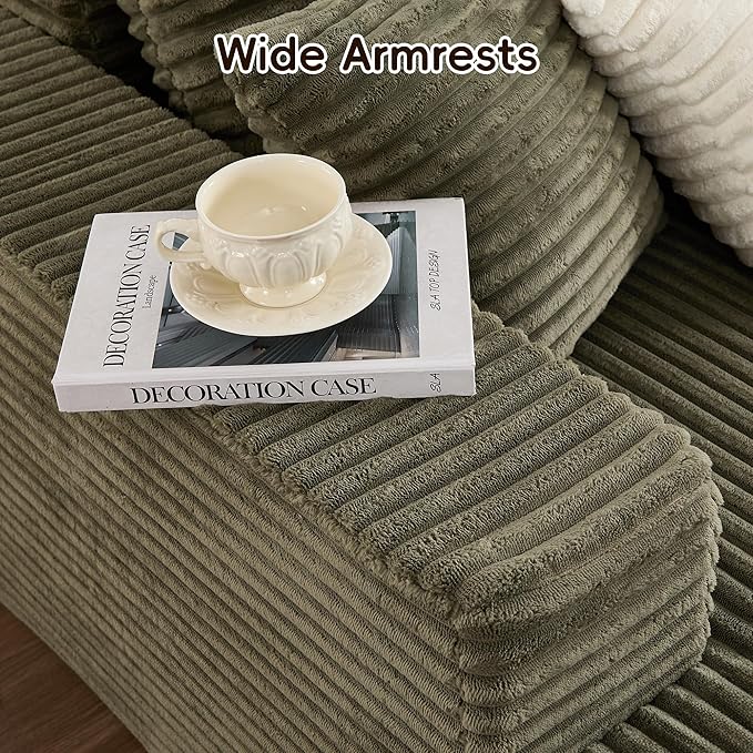 108" Boneless Couches for Living Room, Modular Sectional Sofa with Oversized Chaise, L-Shape Cloud Couch with Deep Seat, High-Density Memory Foam, No Assembly Required, Plush Corduroy Green