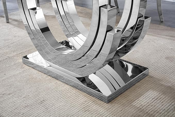 70 ''Glass Dining Table,Rectangle Glass Kitchen Table w/Tempered Glass Tabletop and Stainless Steel Base, Modern Glass Dining Room Table for Home, Kitchen, Dining Room