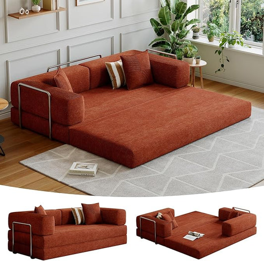 Compressed Sleeper Sofa Bed,Convertible Floor Boneless Couch-with Comfy Pillow,Modular Modern Corduroy Sofa for Living Room Bedroom Lounge Studio-with Fixed-Shape Frame and Support Armrest