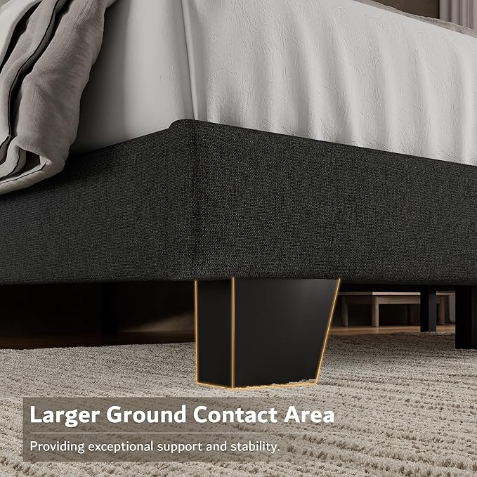 iPormis King Platform Bed Frame with Fabric Upholstered Headboard & Thickened Legs, Mattress Foundation with Solid Wooden Slats Support, No Box Spring Needed, Noise Free, Dark Grey