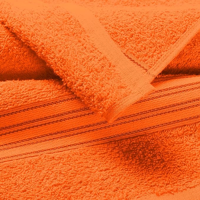 BOUTIQUO 6 Pack Cotton Towel Set, Contains 2 Bath Towels 28x55 inch, 2 Hand Towels 16x24 inch & 2 Wash Coths 12x12 inch, Ideal Everyday use, Ultra Soft Compact & Lightweight - Orange