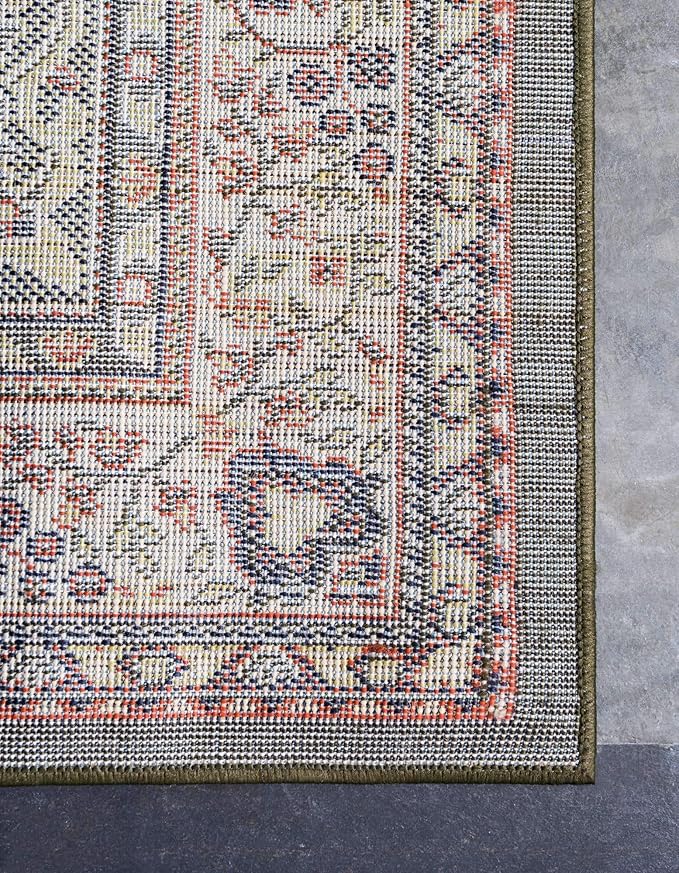 Unique Loom Reza Collection Traditional Persian Style Area Rug, 4 x 6 ft, Olive/Ivory