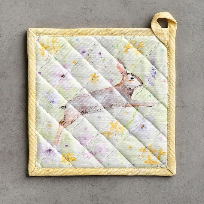 Maison d' Hermine Pot Holders 100% Cotton Heat Resistant Potholders 8" x 8" Hot Pads with Loop BBQ, Cooking, Baking, Grilling, Kitchen, Handling Hot Pans Spring/Summer (Pack of 1, Easter Zest)