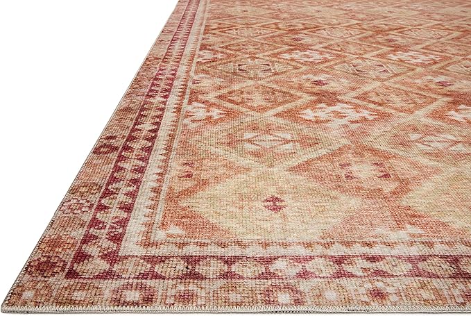 Loloi Layla Collection LAY-16 Natural/Spice 5'-0" x 7'-6" .13" Thick Area Rug, Soft, Durable, Vintage Inspired, Distressed, Low Pile, Non-Shedding, Easy Clean, Printed, Living Room Rug