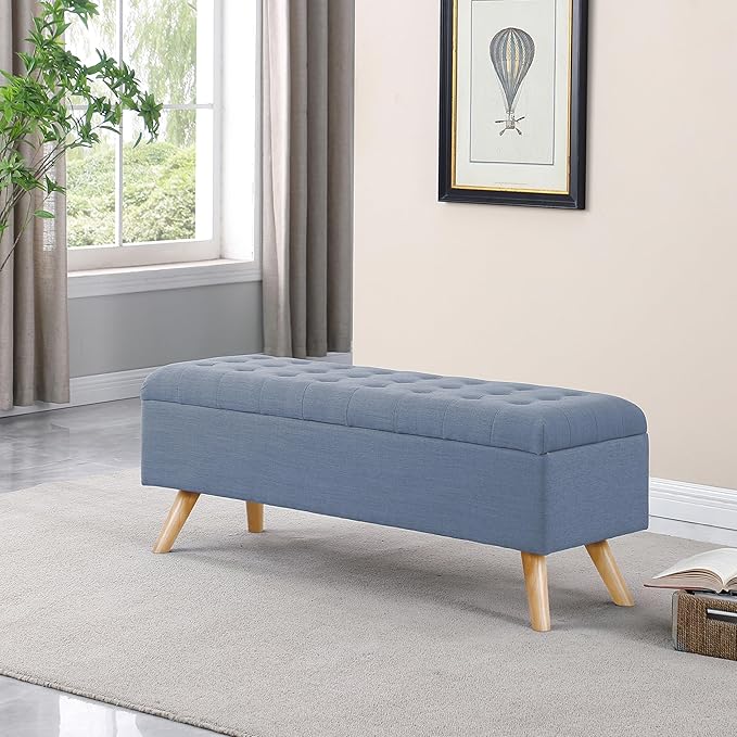 HomePop Modern Storage Bench, Blue Large
