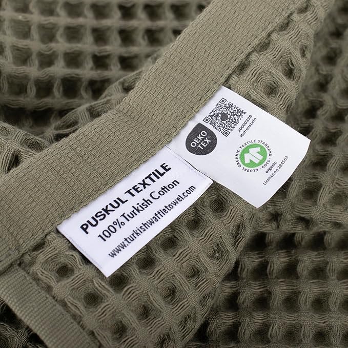 Püskül - Luxury Waffle Towel Set for Bathroom 4 Pieces Khakie Green, Premium Quality Organic 100% Turkish Cotton 2 Hand and 2 Bath Towels, Quick Dry Thin Waffle Towels, Made in Turkiye (Khaki Green)