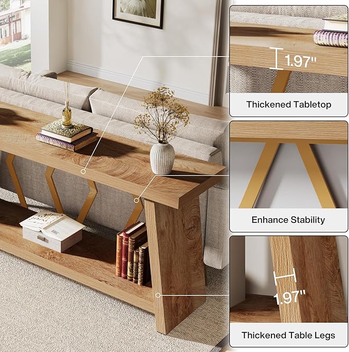 Tribesigns 70.86-Inch Long Sofa Table for Living Room, 2-Tier Narrow Console Table with Storage, Wood Foyer Entryway Couch Table for Hallway, Entrance (Light Oak Brown)