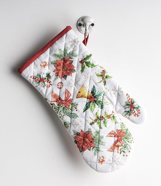 Maison d' Hermine Oven Gloves 100% Cotton Oven Mitt 7" x 13" with Loop Heat Resistant BBQ Cooking Gloves for Thanksgiving Christmas Decorations Baking Handling Hot Pans (Pack of 1, Chromo)