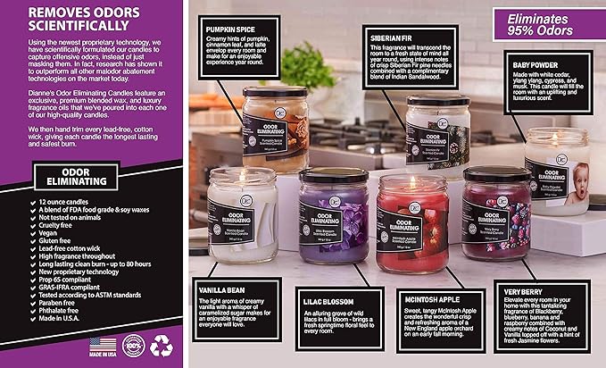 Siberian Fir Odor Eliminating Highly Fragranced Candle - Eliminates 95% of Pet, Smoke, Food, and Other Smells Quickly - Up to 80 Hour Burn time - 12 Ounce Premium Soy Blend