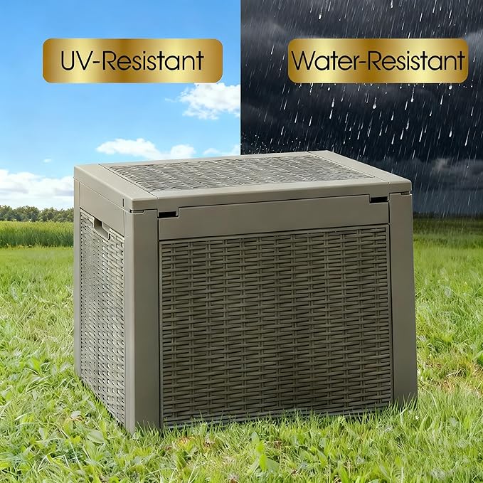 Outdoor Storage Box, Resin Deck Boxes Indoor and outdoor, Waterproof Storage Box Lockable Lid (Black, 35 Gallon)