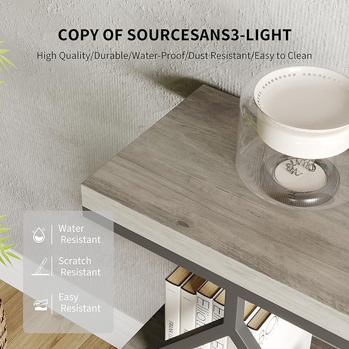 Garvee 3-Tier Entryway Table, Industrial Console Sofa Table with Storage, Accent Table with Open Shelves, Diamond-Shaped Metal Frame, Foyer Table for Entryway, Hallway, Gray