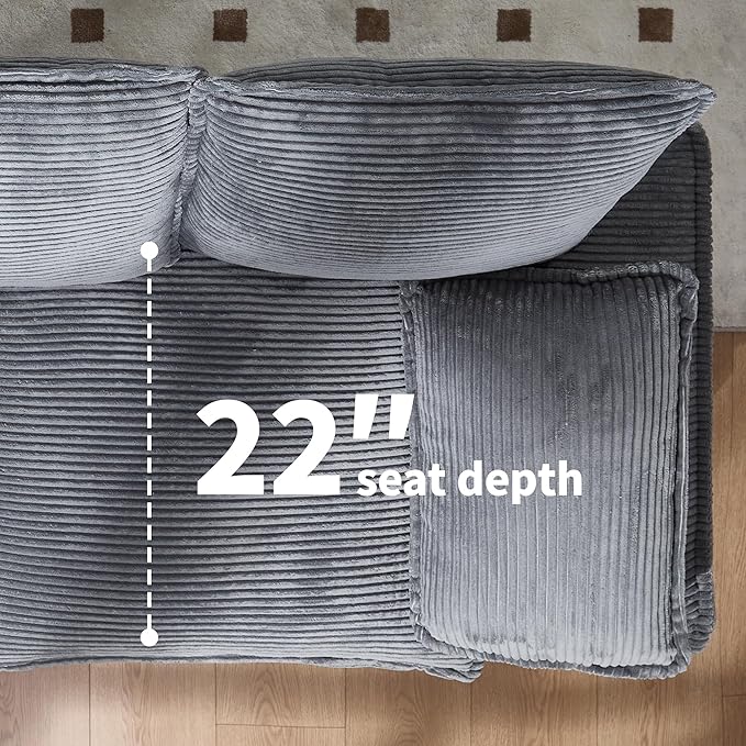83" Loveseat Sofa, Cloud Couches for Living Room, Comfy Corduroy Couch with Deep Seat, Love Seat Couches for Bedroom, Apartment and Office, Easy Assemble for Small Space (Grey)