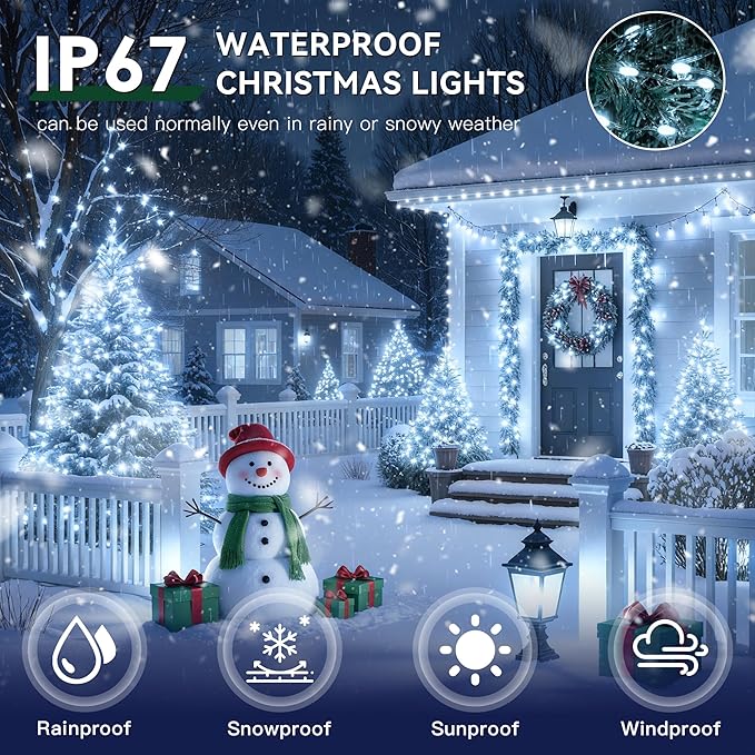 Outdoor Christmas Lights, 800LEDs 262FT Christmas Tree String Lights, IP67 Waterproof 8 Modes Cold White Holiday Lights with Remote for House Yard Xmas Decorations