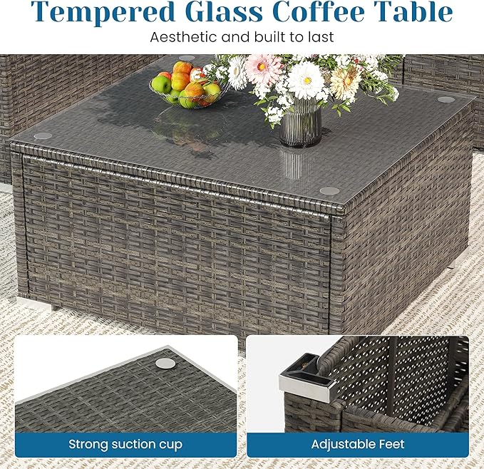 Outdoor Patio Furniture Set, Rattan Outdoor Sectional Furniture, Patio Conversation Sets for Balcony, Porch, Backyard, Deck, Garden, Beige