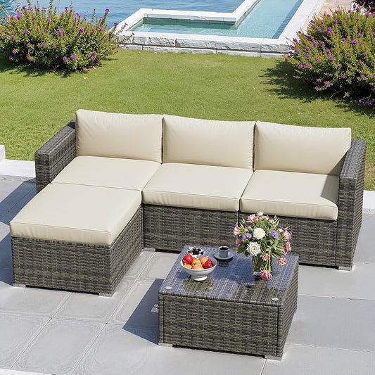 Outdoor Patio Furniture Set, Rattan Outdoor Sectional Furniture, Patio Conversation Sets for Balcony, Porch, Backyard, Deck, Garden, Dark Grey