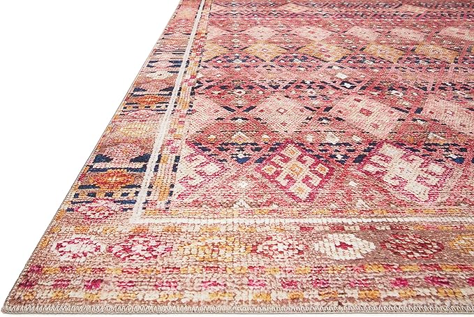 Loloi Layla Collection LAY-15 Magenta/Multi 9'-0" x 12'-0" .13" Thick Area Rug, Soft, Durable, Vintage Inspired, Distressed, Low Pile, Non-Shedding, Easy Clean, Printed, Living Room Rug