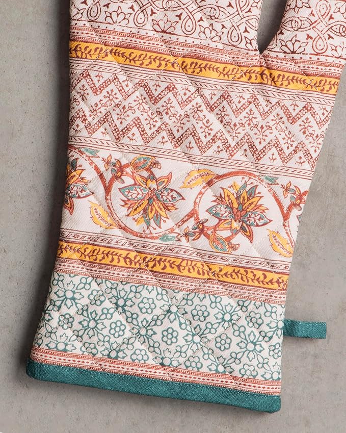 Maison d' Hermine Oven Gloves 100% Cotton Oven Mitt 7" x 13" with Loop Heat Resistant BBQ Cooking Gloves for Thanksgiving Christmas Decorations Baking Handling Hot Pans (Pack of 1, Nila)