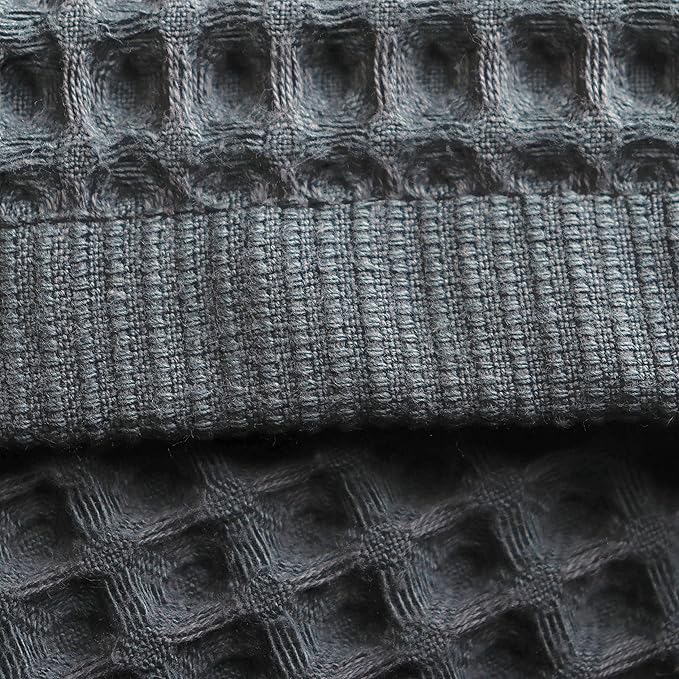 Püskül - Luxury Waffle Towel Set for Bathroom 4 Pieces Anthracite, Premium Quality Organic 100% Turkish Cotton 2 Hand and 2 Bath Towels, Quick Dry Thin Waffle Towels, Made in Turkiye (anthracithe)