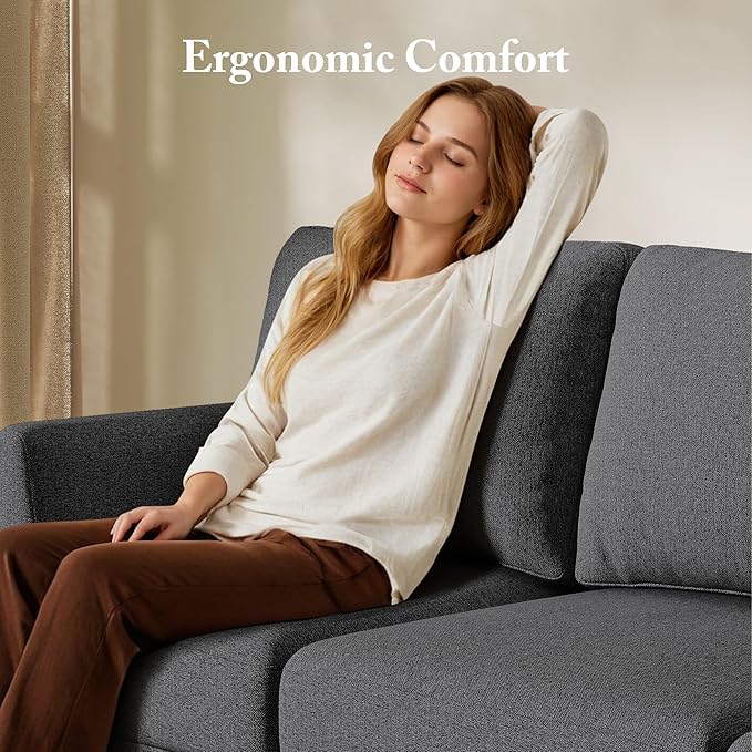 3 Seater Sofa Couch with Deep Seats, 89" Mid Century Modern Upholstered Sofa with Armrests, Comfy Couches for Living Room, Bedroom, Apartment and Office (Dark Grey)