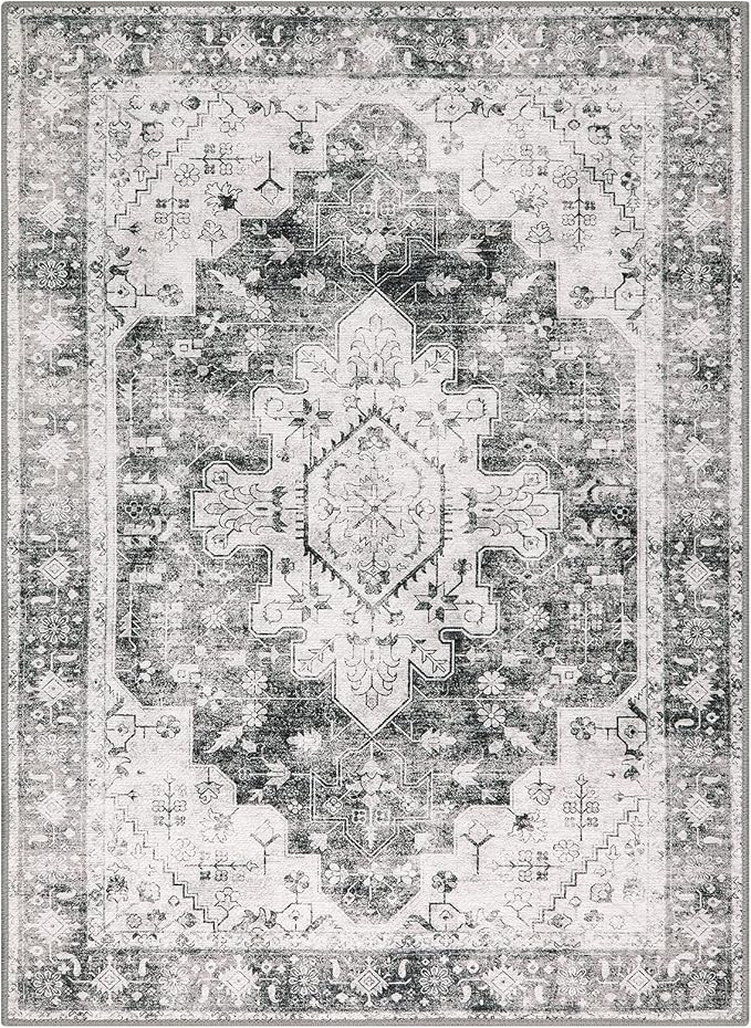 Moynesa Ultra-Thin Washable Area Rug - 4x6 Grey Living Room Rug Oriental Entryway Mat, Non Slip Non Shedding Pet Friendly Bedroom Carpet for Apartment Office Entrance Kitchen