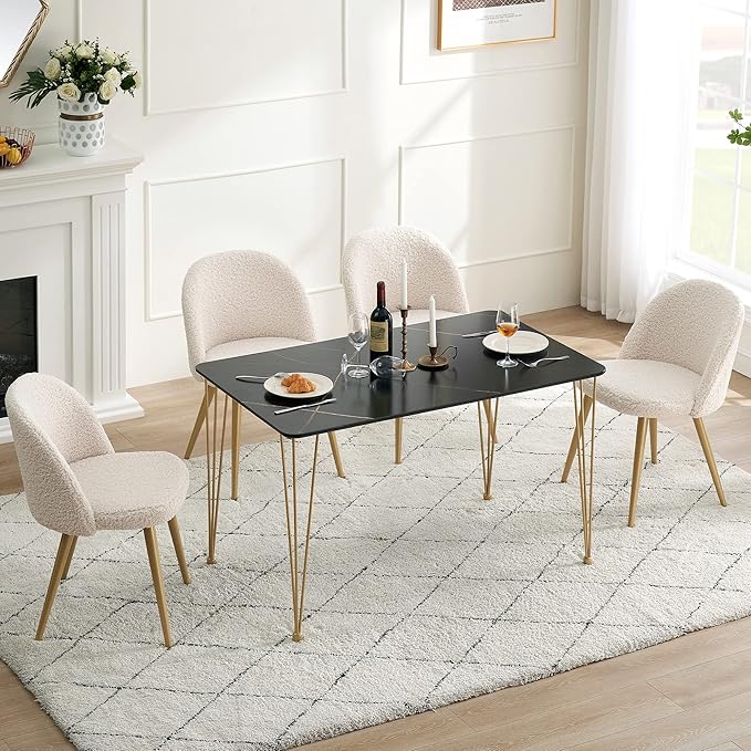ivinta Dining Table for 4-6, Modern Marble Dining Table with Gold Hairpin Legs, 47inch Rectangle Dining Room Table for Small Space, Kitchen, Living Room, Lilac (Black)