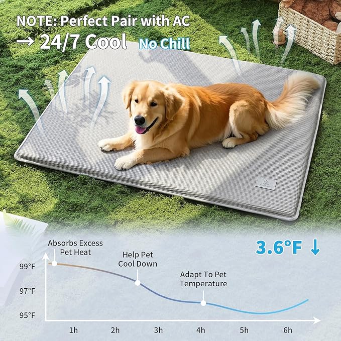 Dog Cooling Mat Breathable Anti-Slip Pet Bed Pad for Crates & Kennels Washable and Comfortable（Grey 36×23×1.2 inches）