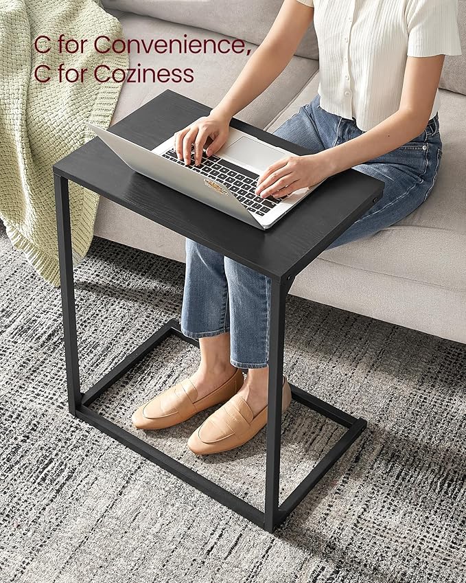 VASAGLE C Shape End Table, Small Coffee Table For Couch Or Sofa, Industrial Side Table In Living Room, Bedroom, 13.8 x 21.7 x 26 Inches, Ebony Black ULNT052B56