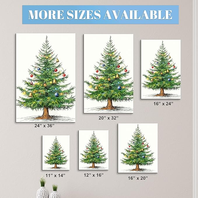 Framed Christmas Pictures Wall Decor,Vintage Pine Tree Prints,Winter Christmas Canvas Wall Art Decoration for Bedroom Bathroom Living Room Rustic Xmas Holiday Gifts (Christmas Tree 4, 16'' X 20'')