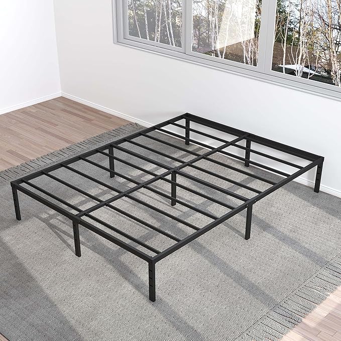 King Size Bed Frame No Box Spring Needed, 12 Inch Heavy Duty King Platform Bed Frame Support Up to 3000 lbs, Easy Assembly, Noise Free, Black
