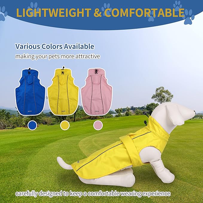 Waterproof Dog Raincoat with Reflective Strip, Adjustable Breathable Rain Coat Jacket with Leash Hole for Dogs (Yellow, X-Large)