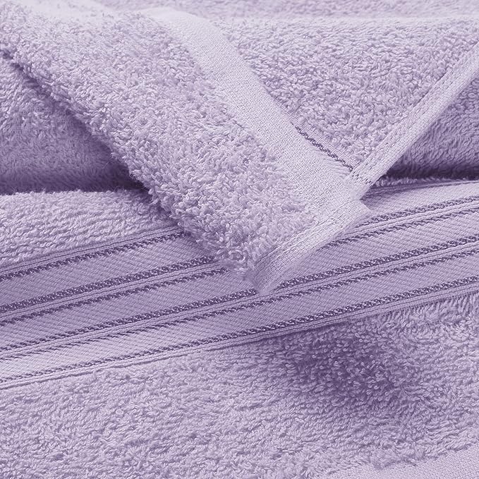 BOUTIQUO 6 Pack Cotton Towel Set, Contains 2 Bath Towels 28x55 inch, 2 Hand Towels 16x24 inch & 2 Wash Coths 12x12 inch, Ideal Everyday use, Ultra Soft Compact & Lightweight - Purple