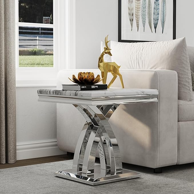 AUZ Silver Coffee Table Set of 2, Living Room Table Set with X- Shape Design Polished Stainless Steel Frame
