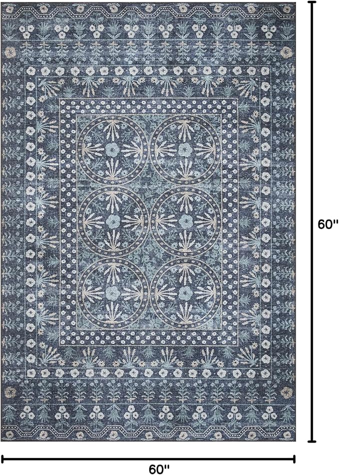 Loloi Rifle Paper Co. Maison Collection MAO-03 Rosette Blue 5'-0" x 5'-0", .19" Pile Height, Round Area Rug