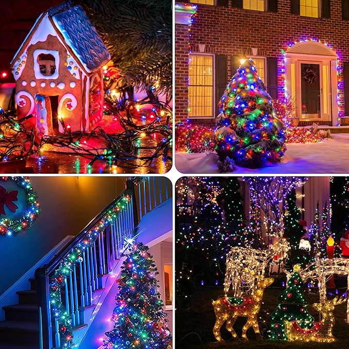 Kwaiffeo Multi Colored Christmas Lights, 100FT 300LED 8 Modes Connectable Colored Light for Xmas Tree Halloween Decorations Outdoor Indoor
