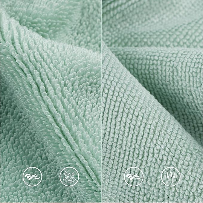Ring Spun Terry Microfiber Bath Towel Set, 3 Piece, Oversize, Quick Dry, Lint Free, Includes Bath, face, and Hand Towels (Green)