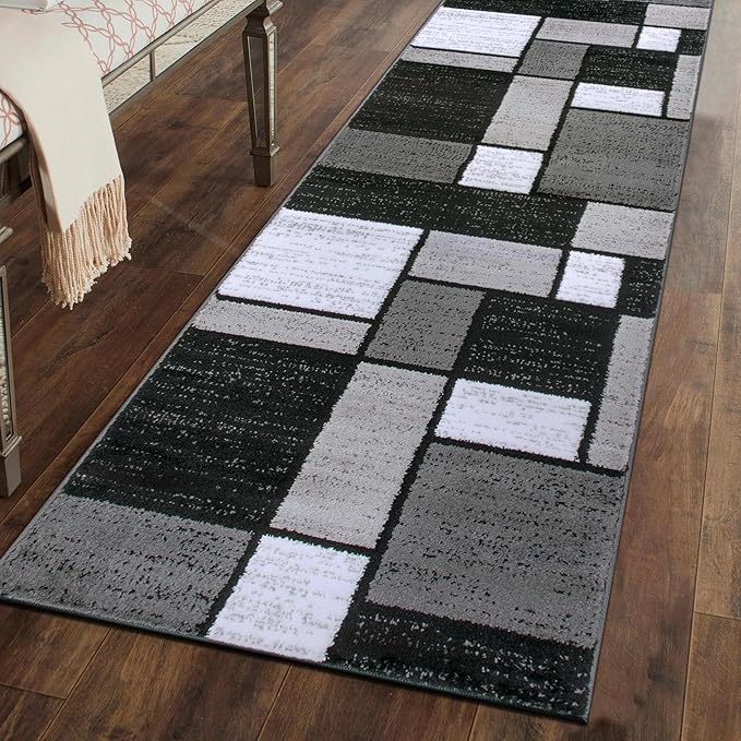 ugshop Contemporary Modern Boxes for Hallway,Living Room,Bedroom,Kitchen Non Shedding Runner Rug 2'7" x 6' Gray