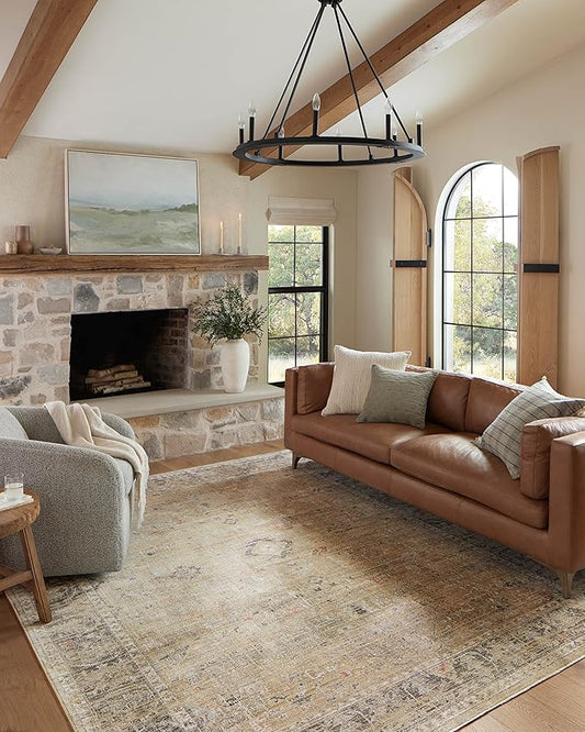 Loloi Magnolia Home by Joanna Gaines Millie Collection MIE-03 Gold/Charcoal 11'-6" x 15'-7", .25" Pile Height, Area Rug