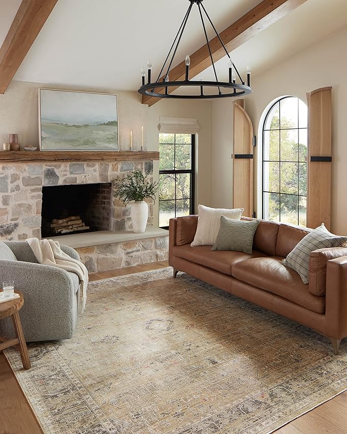 Loloi Magnolia Home by Joanna Gaines Millie Collection MIE-03 Gold/Charcoal 2'-7" x 8'-0", .25" Pile Height, Runner Rug