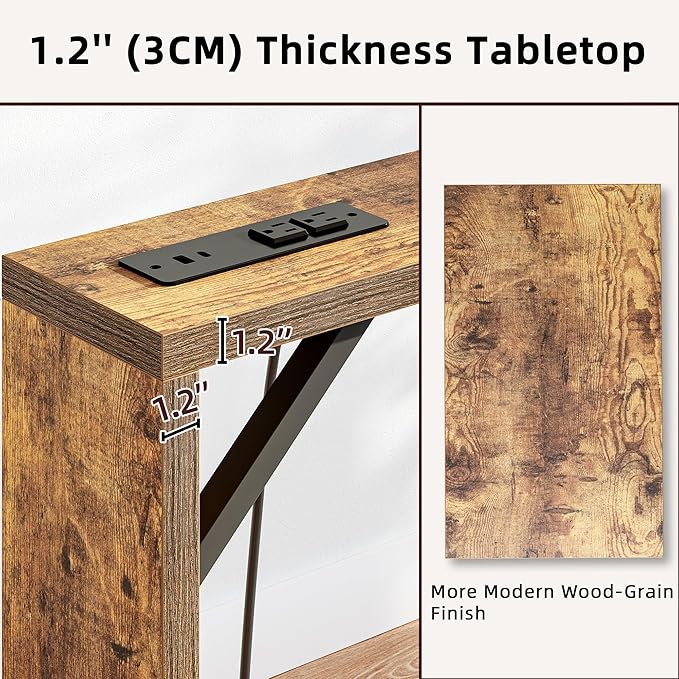 TIQLAB Sofa Table, 79 inch Long Console Table Behind Couch, Narrow Entryway Table with Angled Metal Frame, Industrial Console Table for Entryway, Rustic Brown