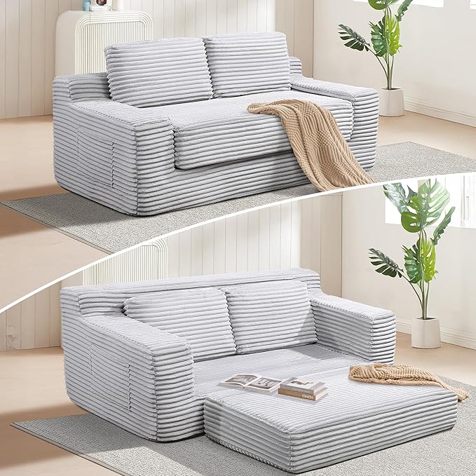 70" Cloud Loveseat Sofa Couch in a Box, 2 Seater Boneless Couch, Convertible Pull Out Sofa Bed with Pillows, No Assembly, Memory Foam, Modern Small Couches for Small Spaces (Gray-Folding)