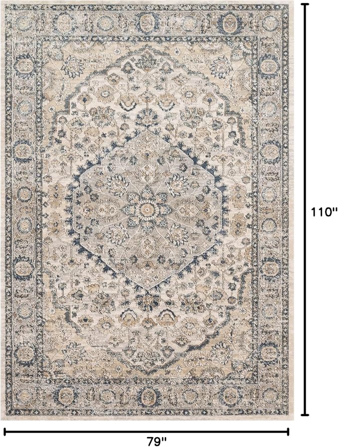 Loloi Teagan Collection TEA-01 Natural/Lt. Grey 6'-7" x 9'-2" Area Rug, Large, Soft Neutral Rug, High-Traffic for Living Room, Bedroom, Home Office, Dining Area